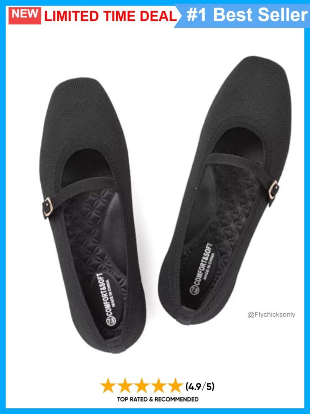 Mary Jane Flat Knit Slip-On Square Toe Ankle Strap Comfort Shoe
